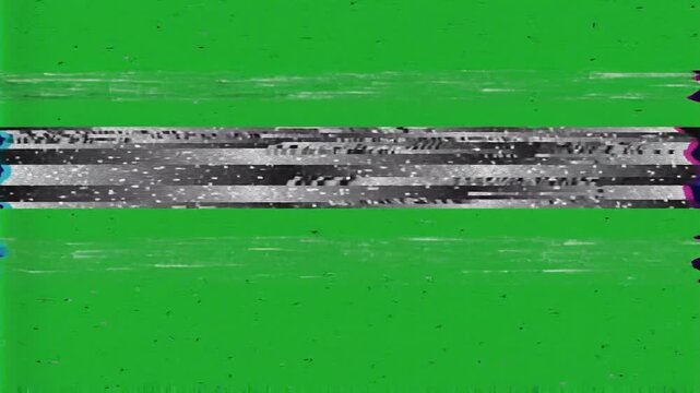 Retro VHS Tape Static Glitch Line Scrolling Animation on Green Screen Chroma Key Background