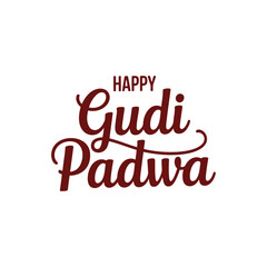 Fototapeta premium Happy Gudi Padwa greeting text in maroon on checkered background.