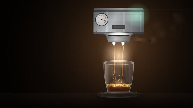 Chrome Espresso Machine Pulling A Shot Twin Streams And Crema Build Animation