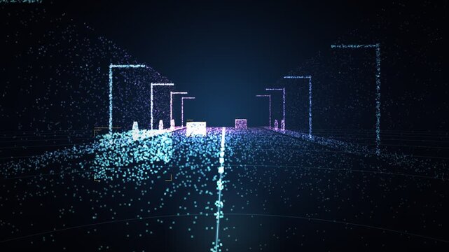 Autonomous Vehicle LiDAR Point Cloud Street Scan With Detection Boxes Seamless Loop