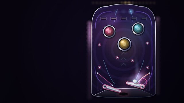 Top Down Neon Pinball Table With Bumpers Flippers And Ball In Play Seamless Loop