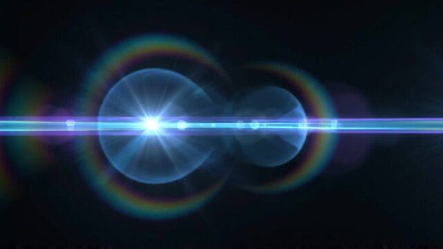 Anamorphic Blue Lens Flare Light Leak Burst Animation Moving Across Screen on Black Background