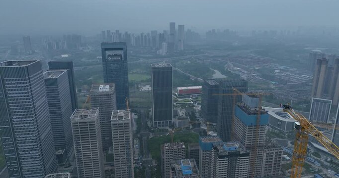 Aerial footage of new modern apartment building in Chengdu city, China