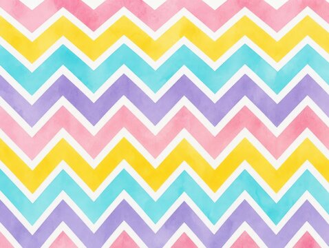 Colorful pastel chevron watercolor pattern background with zigzag stripes in pink yellow blue purple