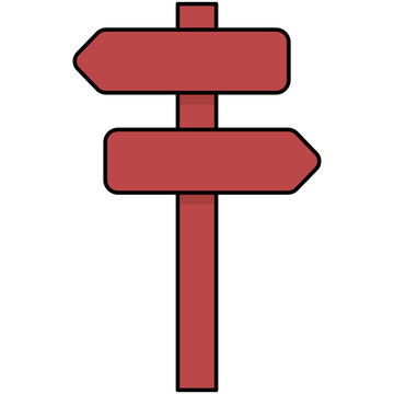 Flat style icon illustration of wooden directional signpost isolated on transparent background. Graphic design element clip art for guidance direction assets.