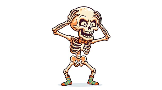 Cartoon Skeleton Skull Vector Illustration, Funny Halloween Zombie Character Design for Spooky, Horror, Superhero, Sport and Playful Theme Concepts