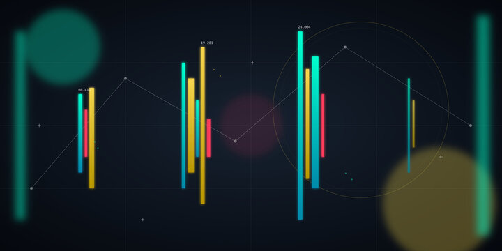 Dynamic digital statistical data visualization interface on transparent background