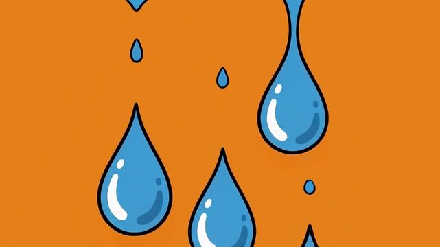 Cartoon Water Drops Splashing and Dripping Animation Transition on Orange Background