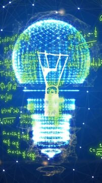 Animation of mathematical equations over light bulb and network