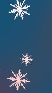 Digital animation of snowflakes icons falling against copy space on blue gradient background