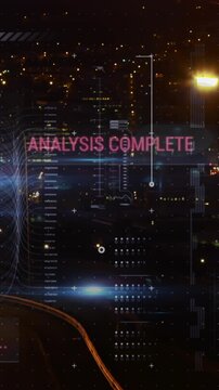 Animation of interface with data processing against aerial view of city traffic at night