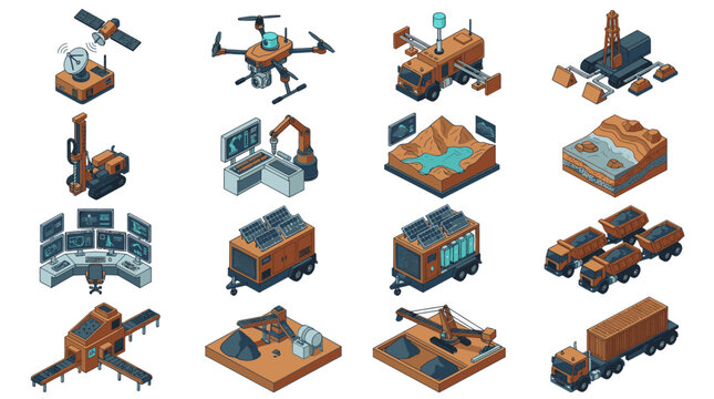 Isometric Industrial Vehicles and Equipment Collection.
