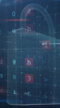 Animation of scanning, numbers and online security padlock