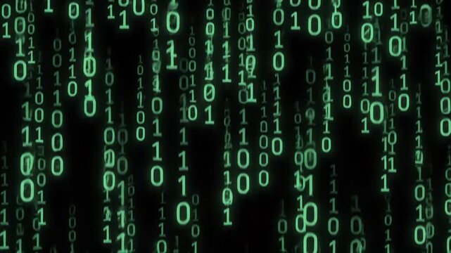 Green Binary Data Code Matrix Rain Falling Animation Loop on Black Background