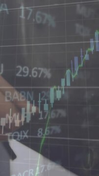 Animation of financial data processing and statistics over factory