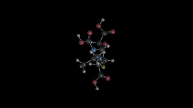 Penicillin Molecule Rotating on Black Background
