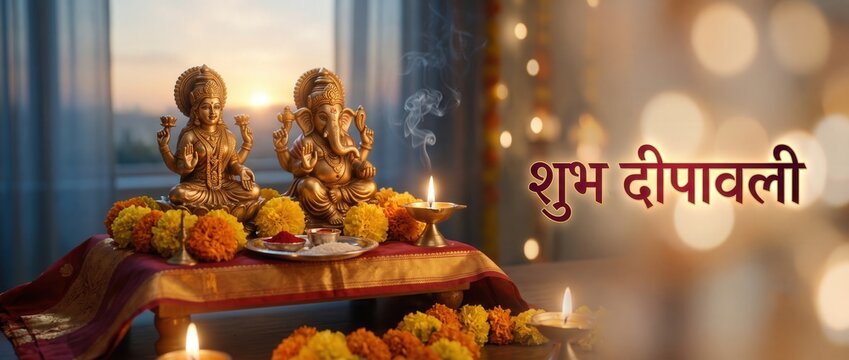 Lakshmi Ganesha Diwali Puja &ndash; Golden Idol Altar Greeting