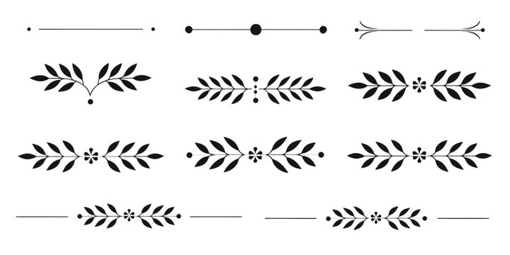 Elegant floral dividers in black on a white background for design