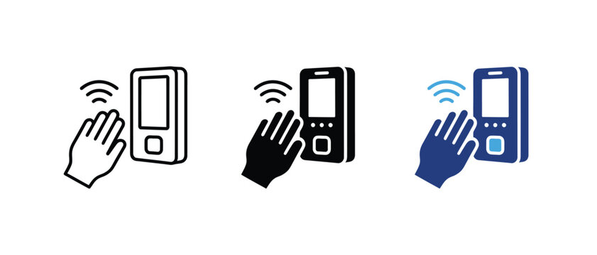 Biometric palm scan contactless access security reader icon set. Vector illustration