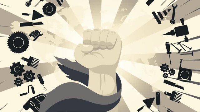 Happy Labour Day Concept Flat Animation with hands clenched