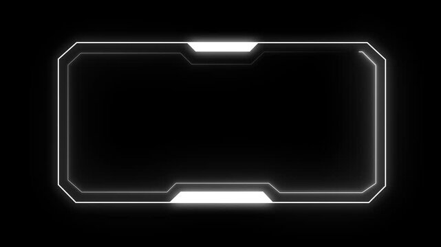 White Glowing Futuristic Rectangular Frame Animation on Black Background, Sci Fi HUD Interface