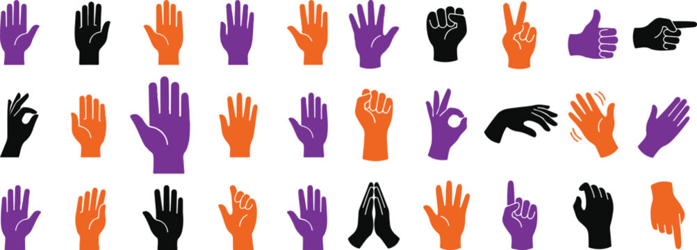 Purple and orange hand gesture set
