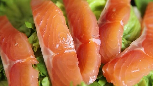 Salmon salad seafood red fish appetizer food preparation pescetarian diet dish tasty snack fresh and delicious gourmet rustic food background on the table&nbsp; rustic food top view copy space keto and pal