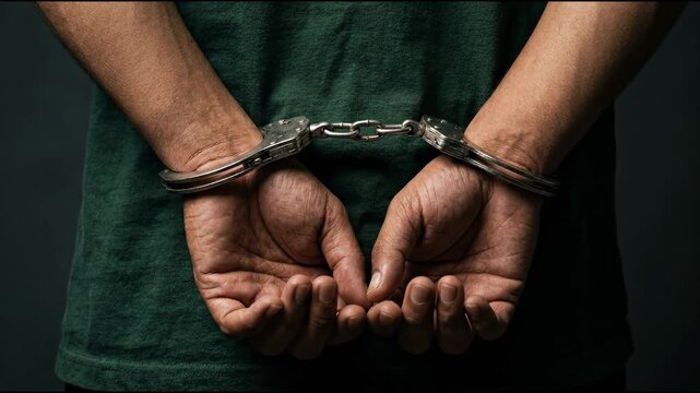 Man Arrested with Hands Cuffed Behind His Back Representing Crime Justice and Legal Consequences