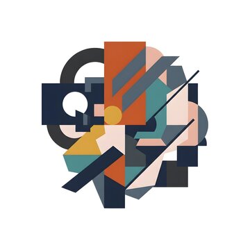 Geometric abstract composition with overlapping shapes and lines in a modern art style