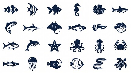 Fototapeta premium set of black silhouettes of animals