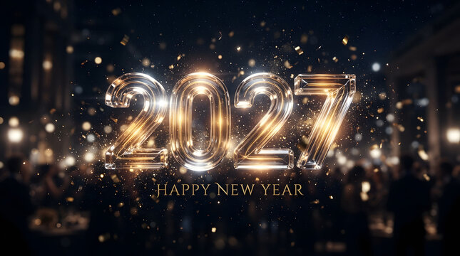 Shiny gold numbers with confetti in a festive atmosphere for celebration events like new year parties, anniversaries, and milestone occasions.