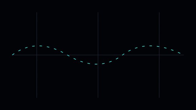 Minimalist sine wave animation with dashed line motion on dark 4k background