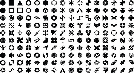 Fototapeta premium Huge collection of black abstract geometric shapes and minimalist logo elements for modern graphic design