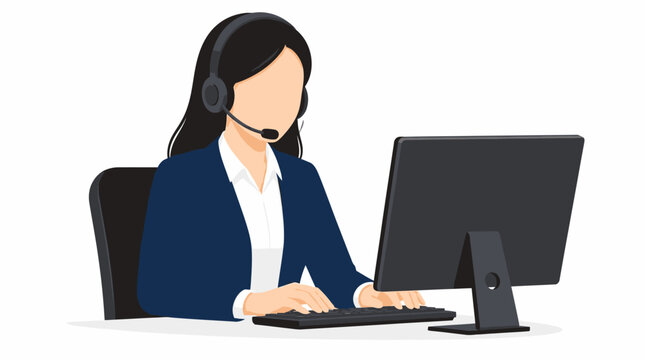 Customer service representative working on computer with headset