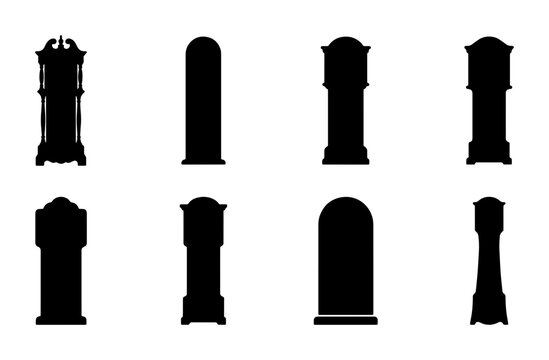 Grandfather Clock Silhouettes, Vintage Timepiece Icons, Antique Floor Clock Vector Collection, Classic Tall Clock Designs for Interior Decor and History Projects
