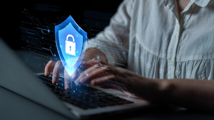 Digital security shield providing network protection and data privacy. This represents a firewall...