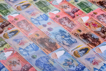 Brunei paper money, dollar banknotes and sen coins as currency for exchange or travel. Brunei money © chernikovatv