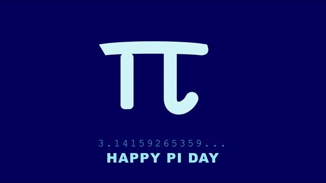 Happy pi day celebration animation with mathematical pi symbol and constant digits on blue 4k background
