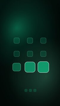 Grid of squares pulsing in sequence, emerald dark vertical 9:16 seamless loop HD motion background