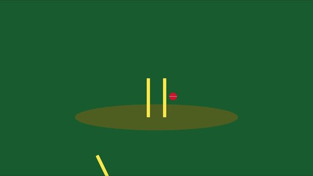 Cricket ball hitting wickets animation: bowled out motion for sports broadcast 4k
