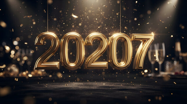 Gold metallic number 20207 sparkles with holiday celebration vibes. Suitable for invitations, banners, and designs for festive occasions.