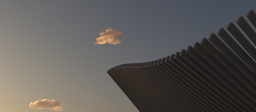 Detail of modern parametric architectural structure under an evening sky with clouds