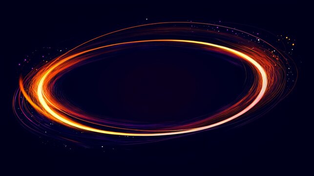 Dynamic glowing orange and purple circular light trails with magical particles on dark background for overlays.