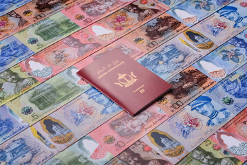 Brunei passport for travelling, flying and doing business. Brunei document, id © chernikovatv