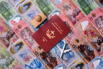 Brunei passport for travelling, flying and doing business. Brunei document, id © chernikovatv