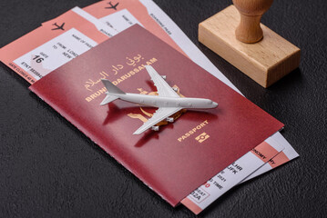 Brunei passport for travelling, flying and doing business. Brunei document, id © chernikovatv