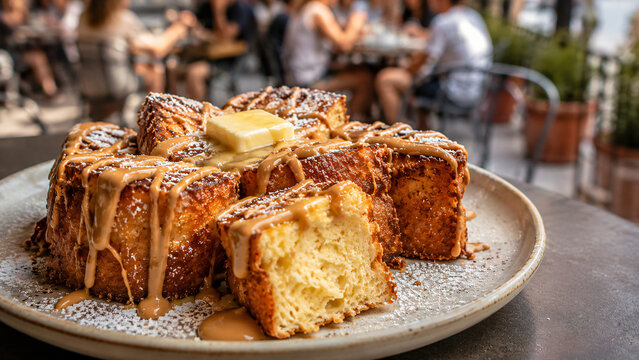 Hong Kong Style French Toast Close Up, Macao Diner Peanut Butter Toast, Traditional Cafe Cuisine Macro Shot