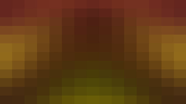 Abstract pixelated mosaic background with warm earthy tones of brown, red, and golden yellow, digital retro pixel art wallpaper for gaming and technology concept presentations.