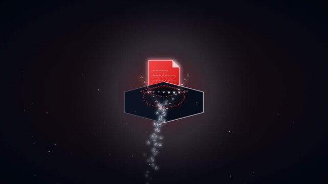 Futuristic digital document processing and secure data transfer concept illustration