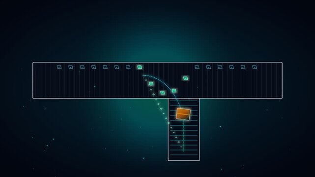 Abstract digital data visualization with glowing nodes and trajectory lines in cyberspace